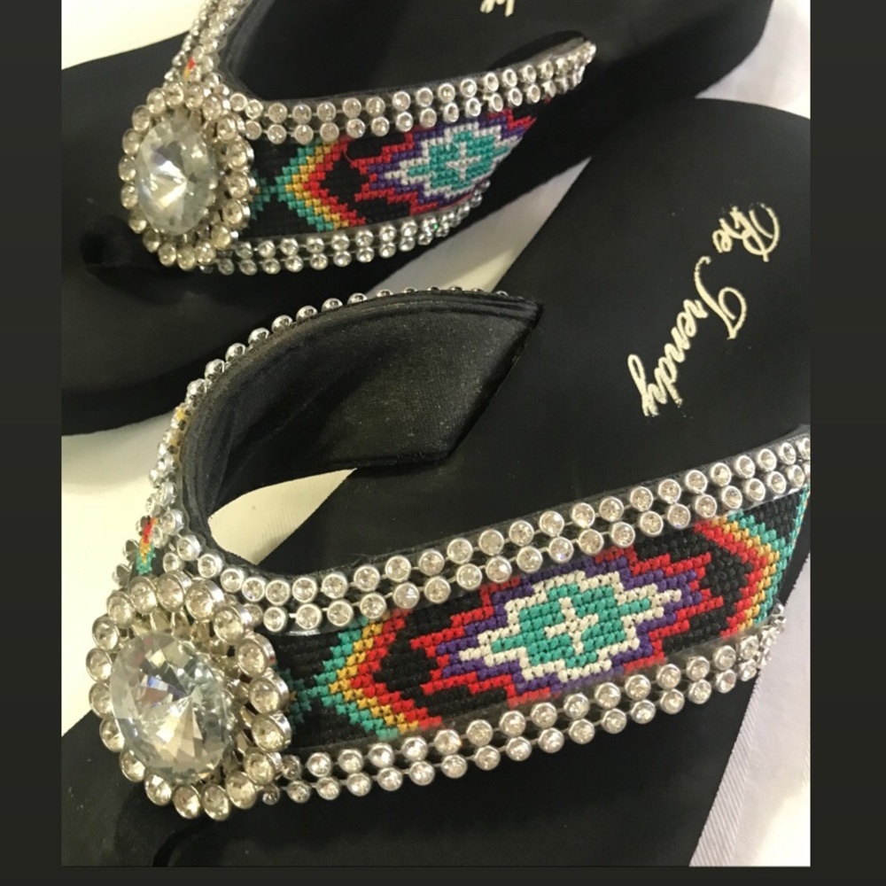 Aztec Rhinestone Flip Flops by Be Trendy